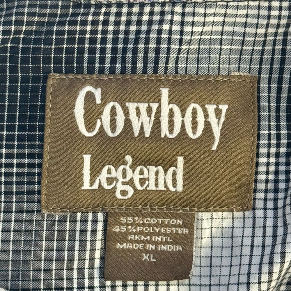 Cowboy Legend Western Snap Shirt XL Blue Plaid Long Sleeve Pearl Snaps - Picture 10 of 12